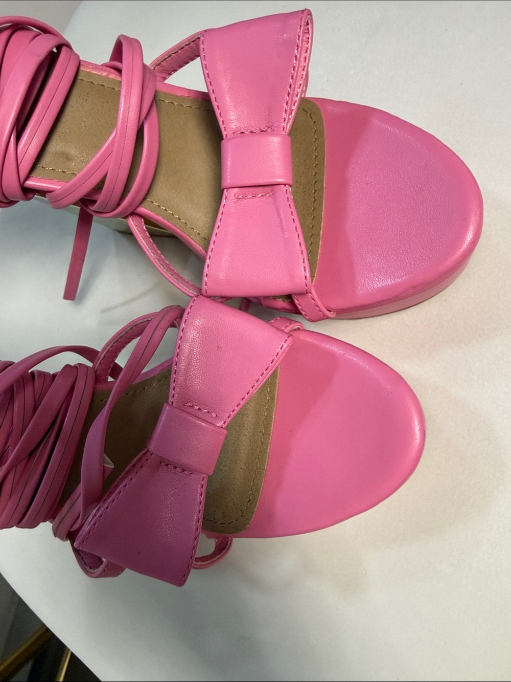 Lemonora Hot Pink Bow Lace-Up Heeled Sandals - Picture 3 of 9